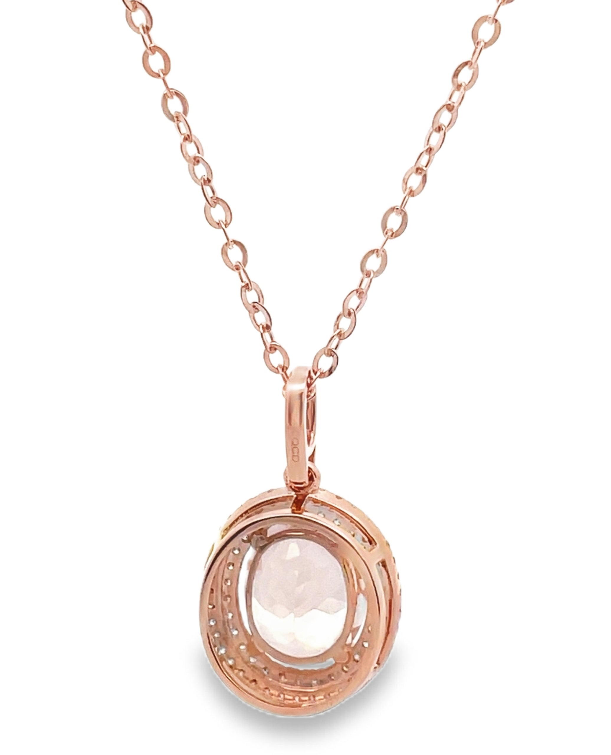 14K Rose Gold 3.09 Carat Morganite & Diamond Pendant Necklace