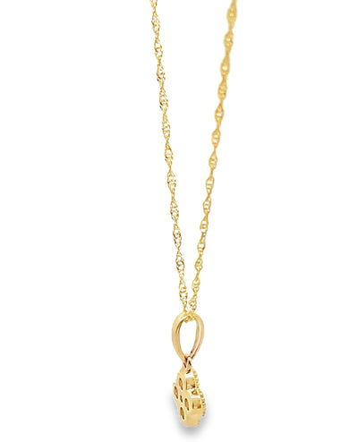 14K Yellow Gold Four Leaf Quatrefoil Diamond Pendant Necklace