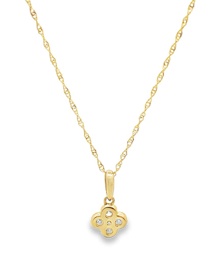 14K Yellow Gold Four Leaf Quatrefoil Diamond Pendant Necklace