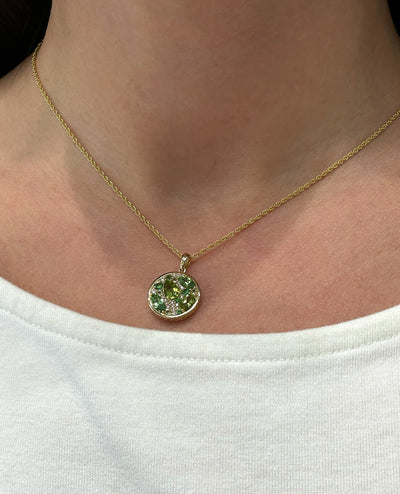 Allison Kaufman 14K Yellow Gold Diamond, Tsavorite & Peridot Circle Necklace