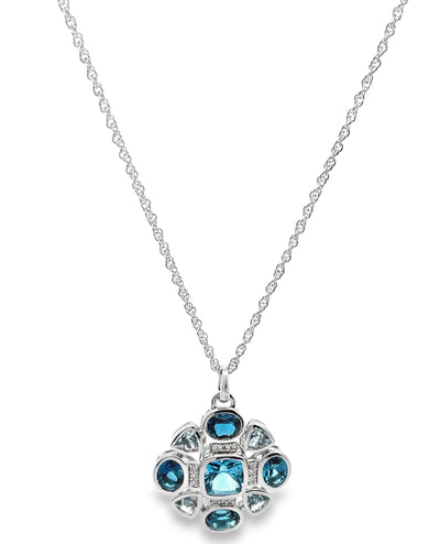 Allison Kaufman 14K White Gold Mixed Cut Blue Topaz & Diamond Geometric Necklace