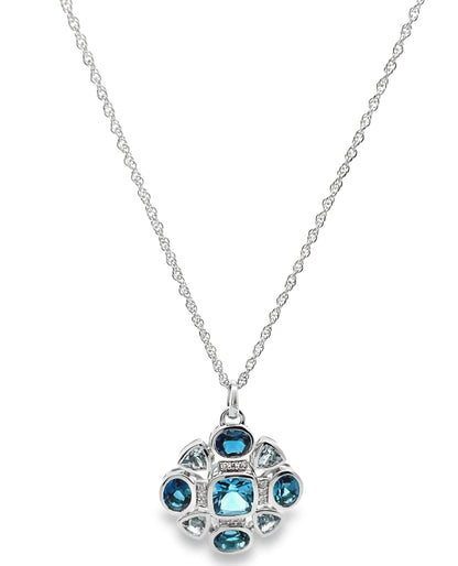 Allison Kaufman 14K White Gold Mixed Cut Blue Topaz & Diamond Geometric Necklace