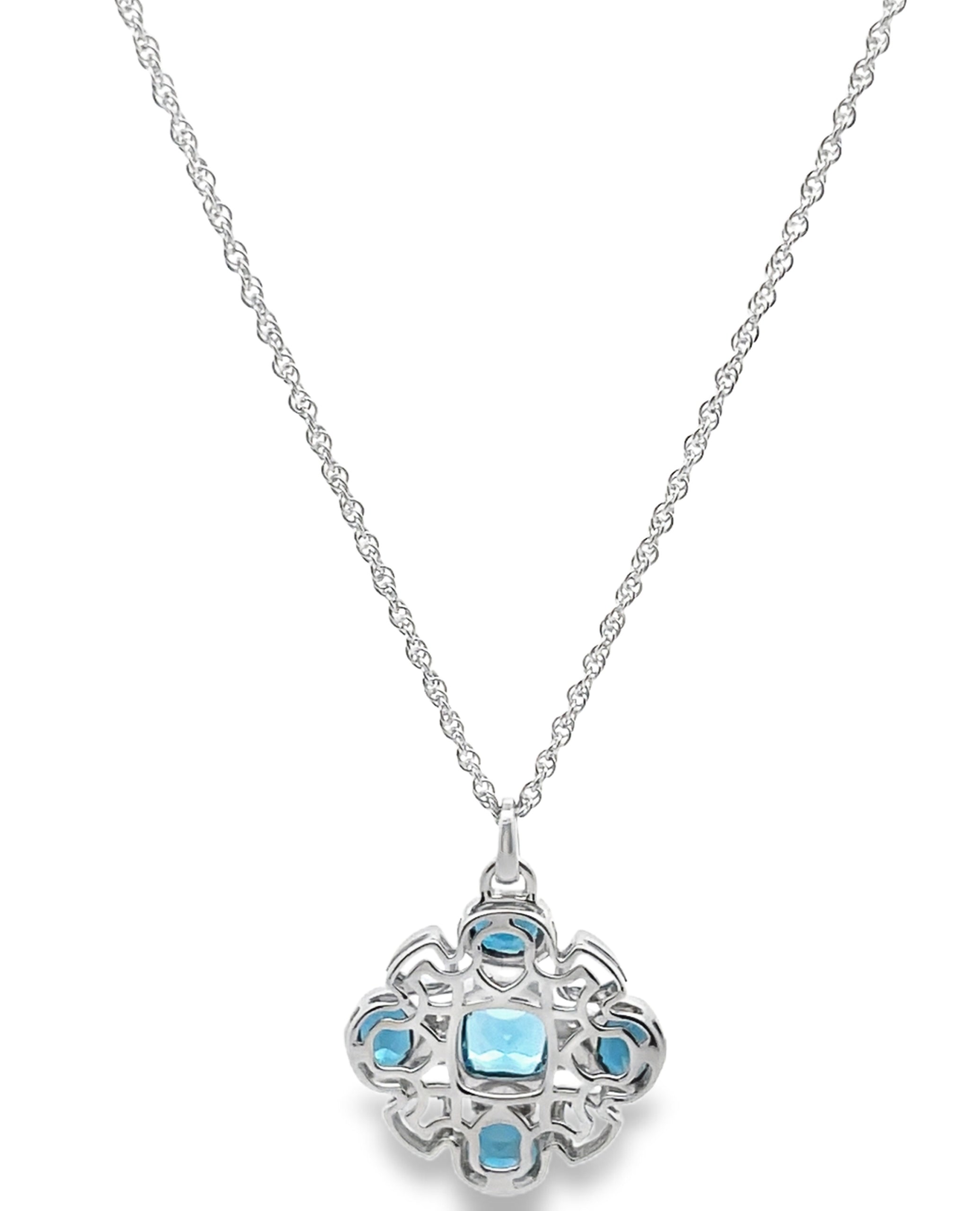 Allison Kaufman 14K White Gold Mixed Cut Blue Topaz & Diamond Geometric Necklace