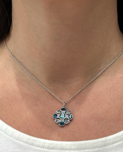 Allison Kaufman 14K White Gold Mixed Cut Blue Topaz & Diamond Geometric Necklace