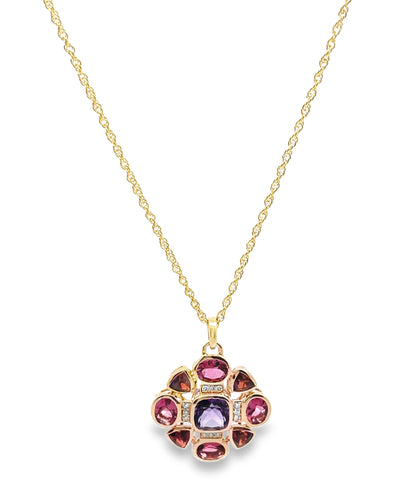 Allison Kaufman 14K Yellow Gold Semi Precious Stone & Diamond Geometric Necklace