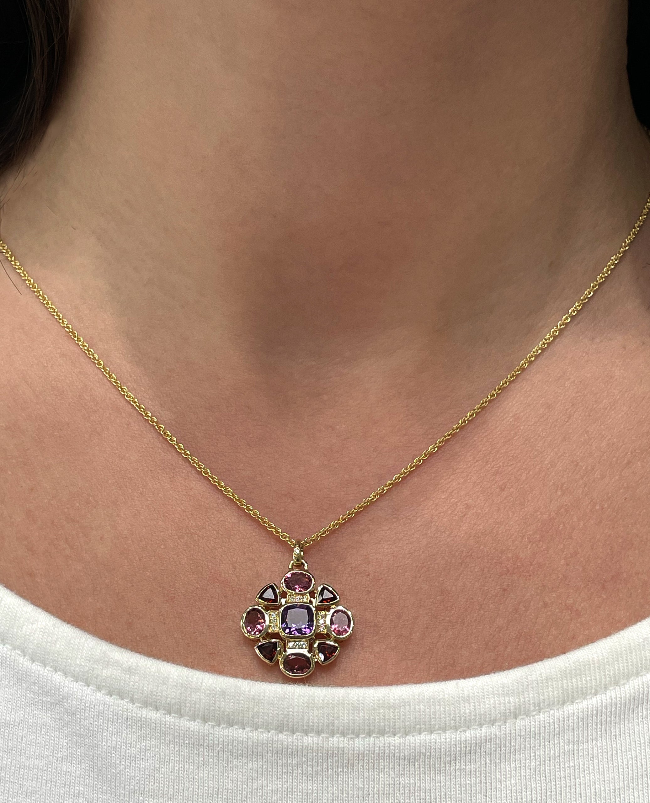 Allison Kaufman 14K Yellow Gold Semi Precious Stone & Diamond Geometric Necklace