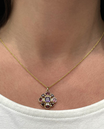 Allison Kaufman 14K Yellow Gold Semi Precious Stone & Diamond Geometric Necklace