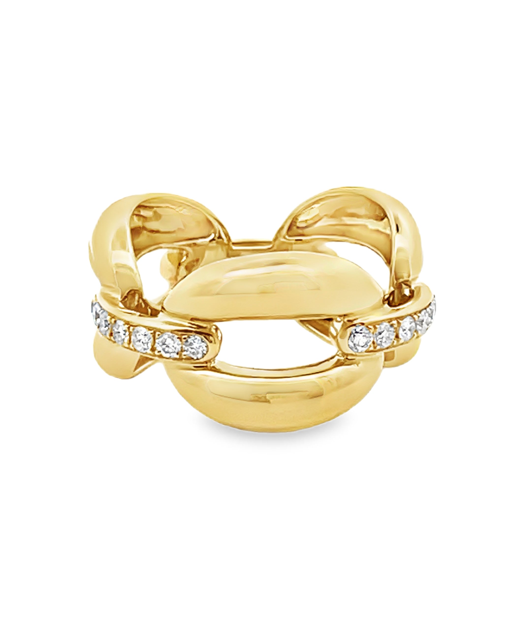 Interlocking Rounded High Polish Link Ring in 18K Yellow Gold with Diamonds