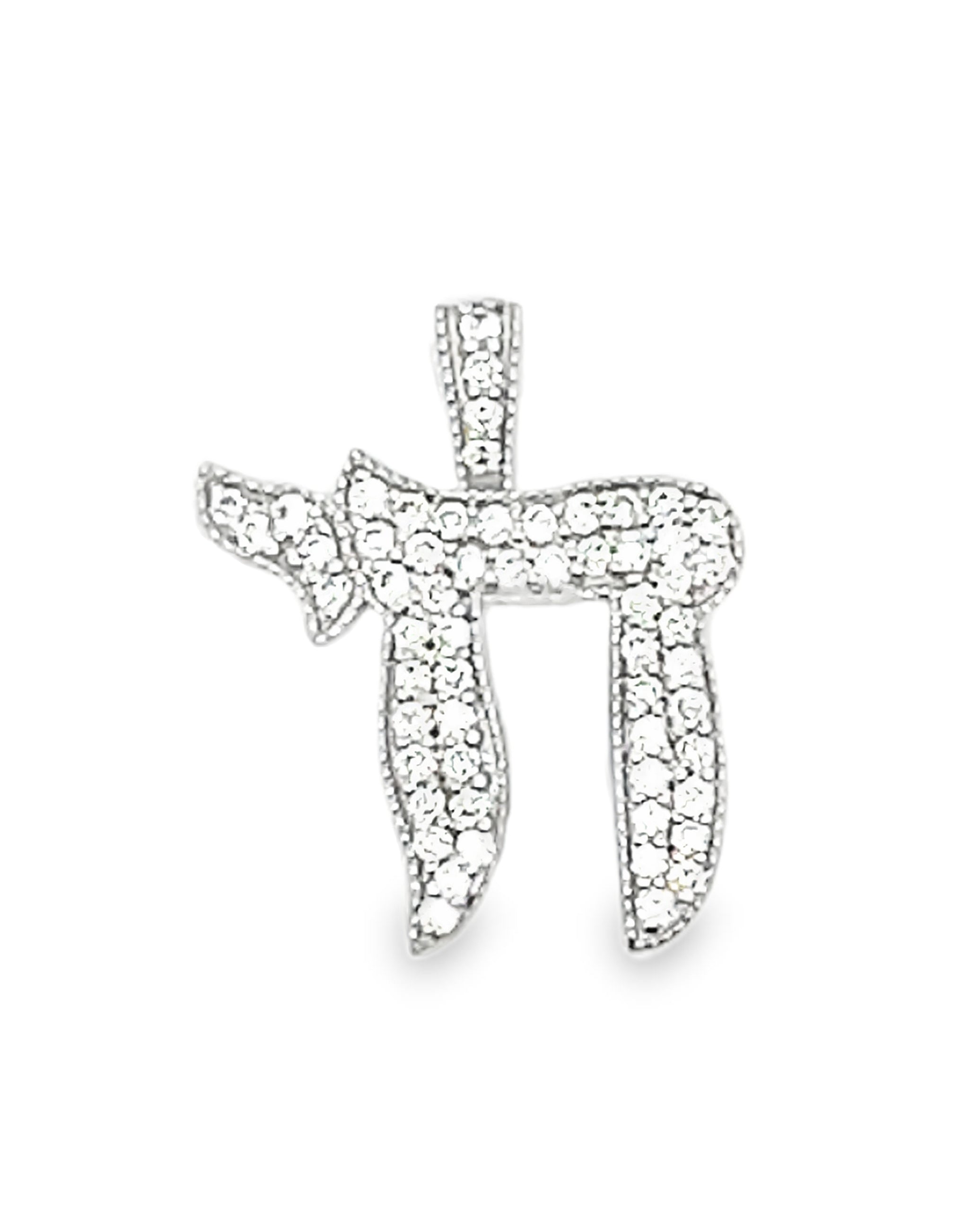 18K White Gold Diamond Chai Charm
