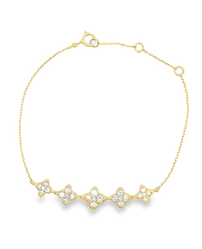Quatrefoil Five Station Diamond Bracelet in 18K Yellow Gold