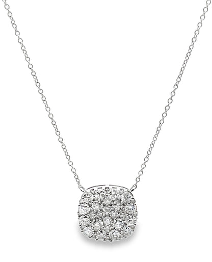 18K White Gold Diamond Square Pendant Necklace