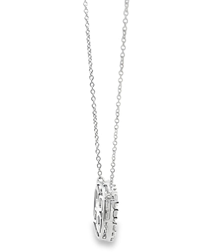 18K White Gold Diamond Square Pendant Necklace