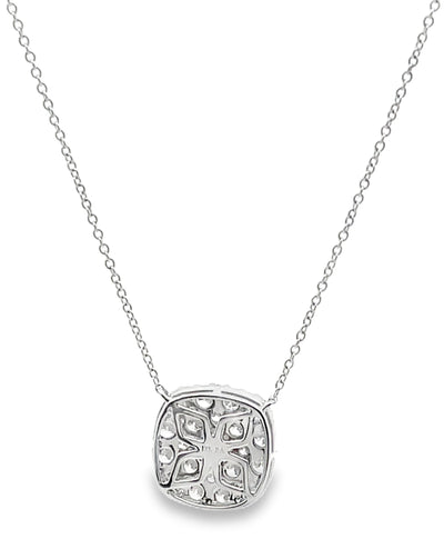 18K White Gold 1.51 Carat Diamond Square Pendant Necklace