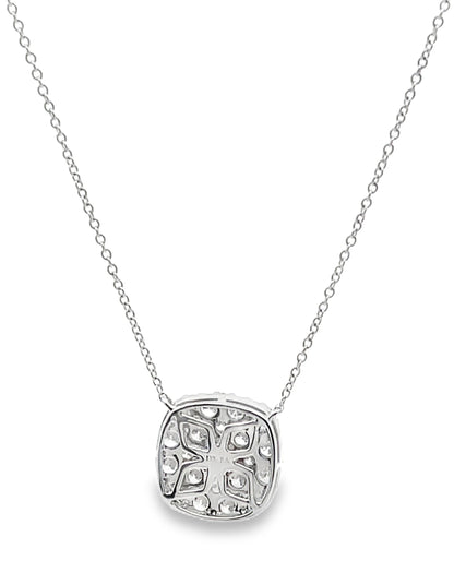 18K White Gold Diamond Square Pendant Necklace