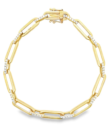 18K Yellow Gold Paperclip Bracelet with Diamonds
