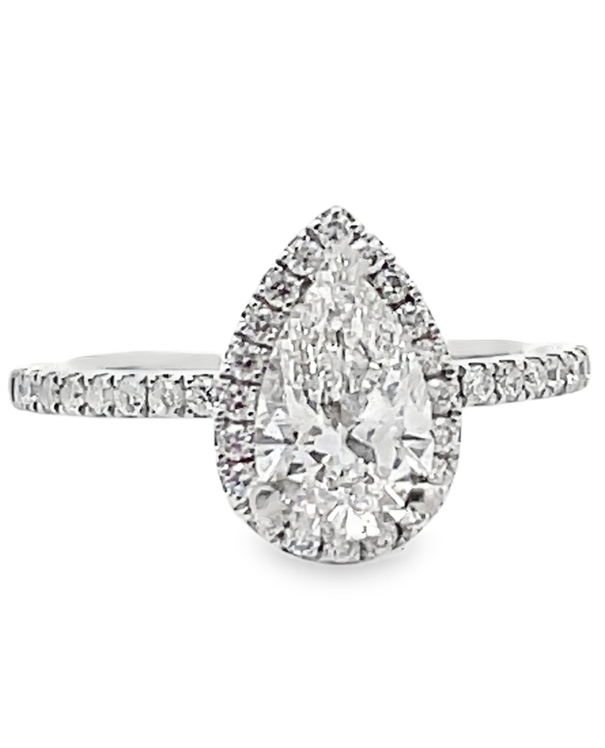 18K White Gold Halo Ring with Lab Grown Pear Shaped Diamond
