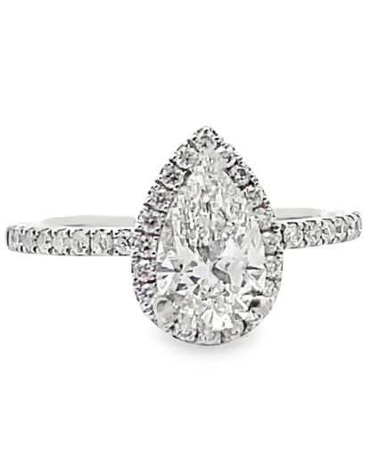 18K White Gold Halo Ring with Lab Grown Pear Shaped Diamond