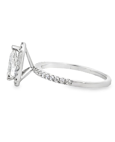 18K White Gold Halo Ring with Lab Grown Pear Shaped Diamond