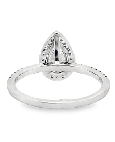 18K White Gold Halo Ring with Lab Grown Pear Shaped Diamond