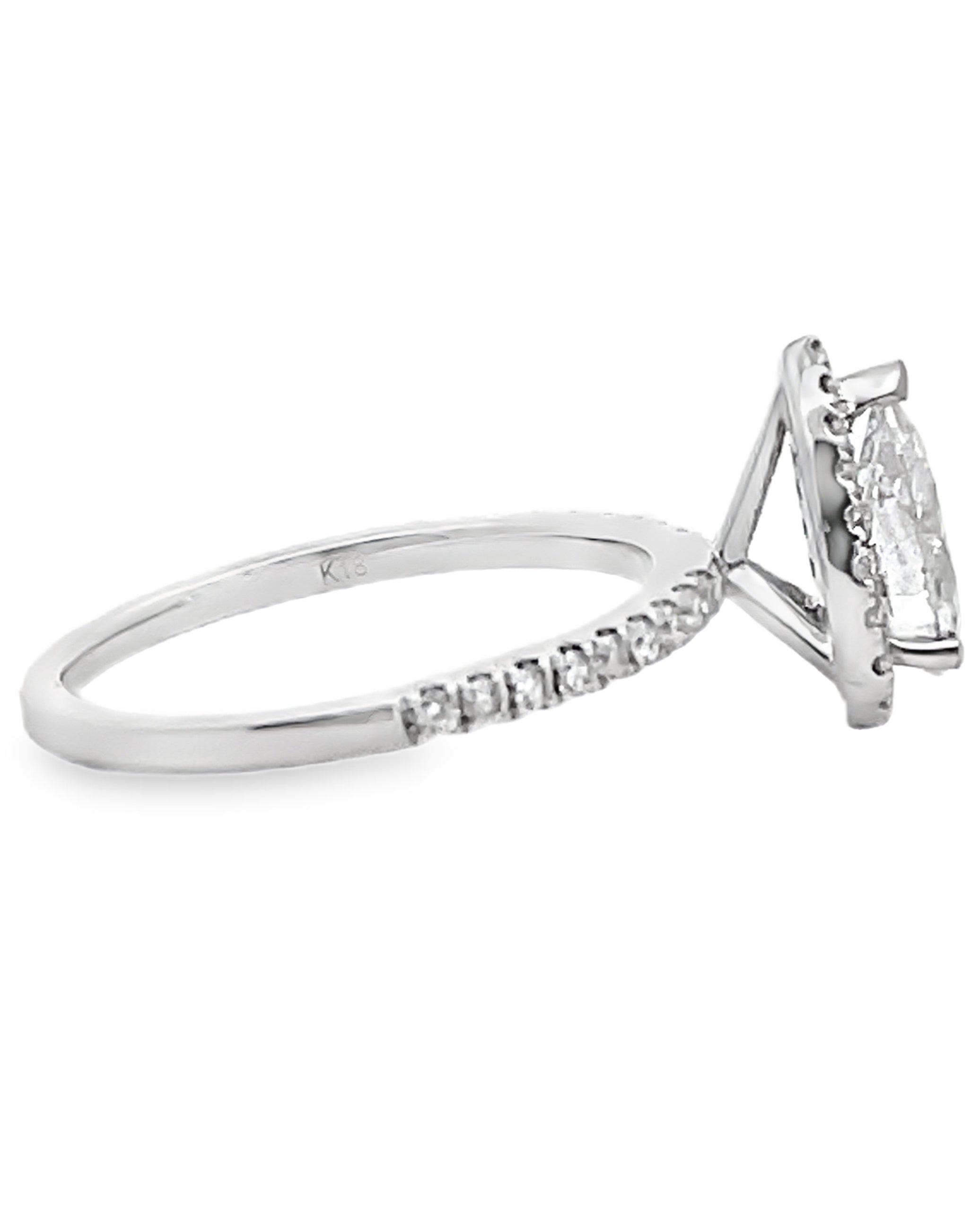 18K White Gold Halo Ring with Lab Grown Pear Shaped Diamond