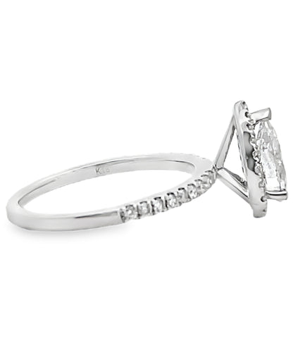 18K White Gold Halo Ring with Lab Grown Pear Shaped Diamond