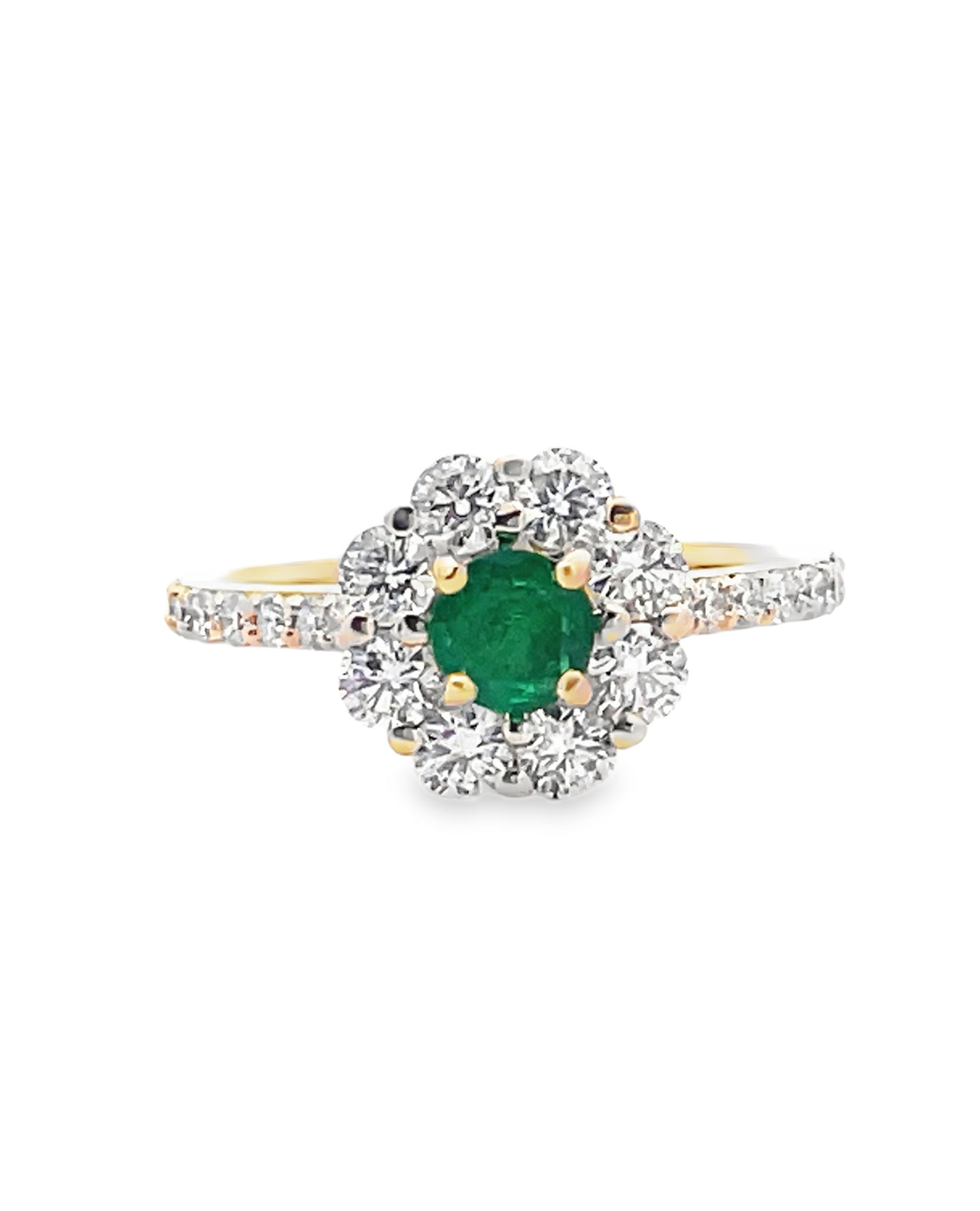 14K Yellow Gold Emerald & Diamond Engagement Ring