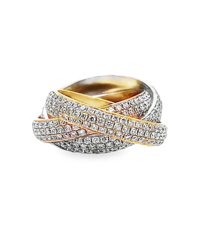 18K Gold Tri-Color Rolling Ring with Diamonds