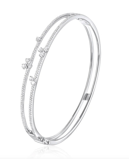 Double Row Open Bangle Bracelet in 14K White Gold with Cascading Diamonds