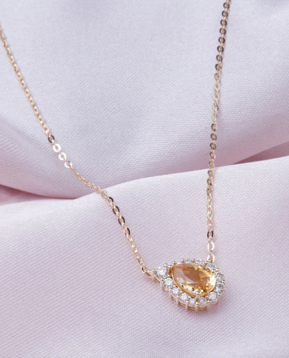 14K Yellow Gold Smokey Topaz Teardrop Necklace with Diamonds