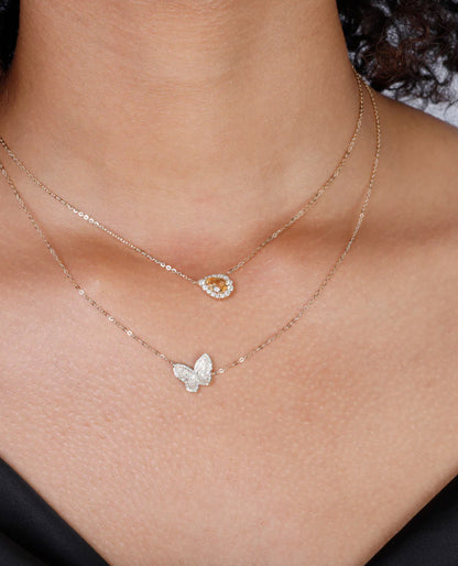 14K Yellow Gold Smokey Topaz Teardrop Necklace with Diamonds