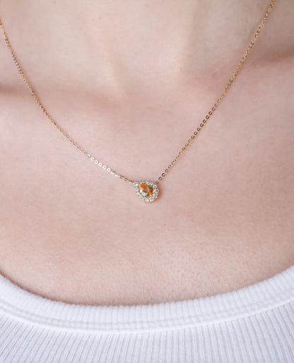14K Yellow Gold Smokey Topaz Teardrop Necklace with Diamonds