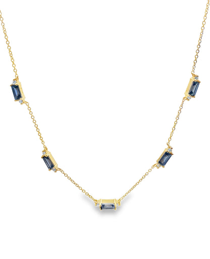 14K Yellow Gold Five Station Sapphire Necklace