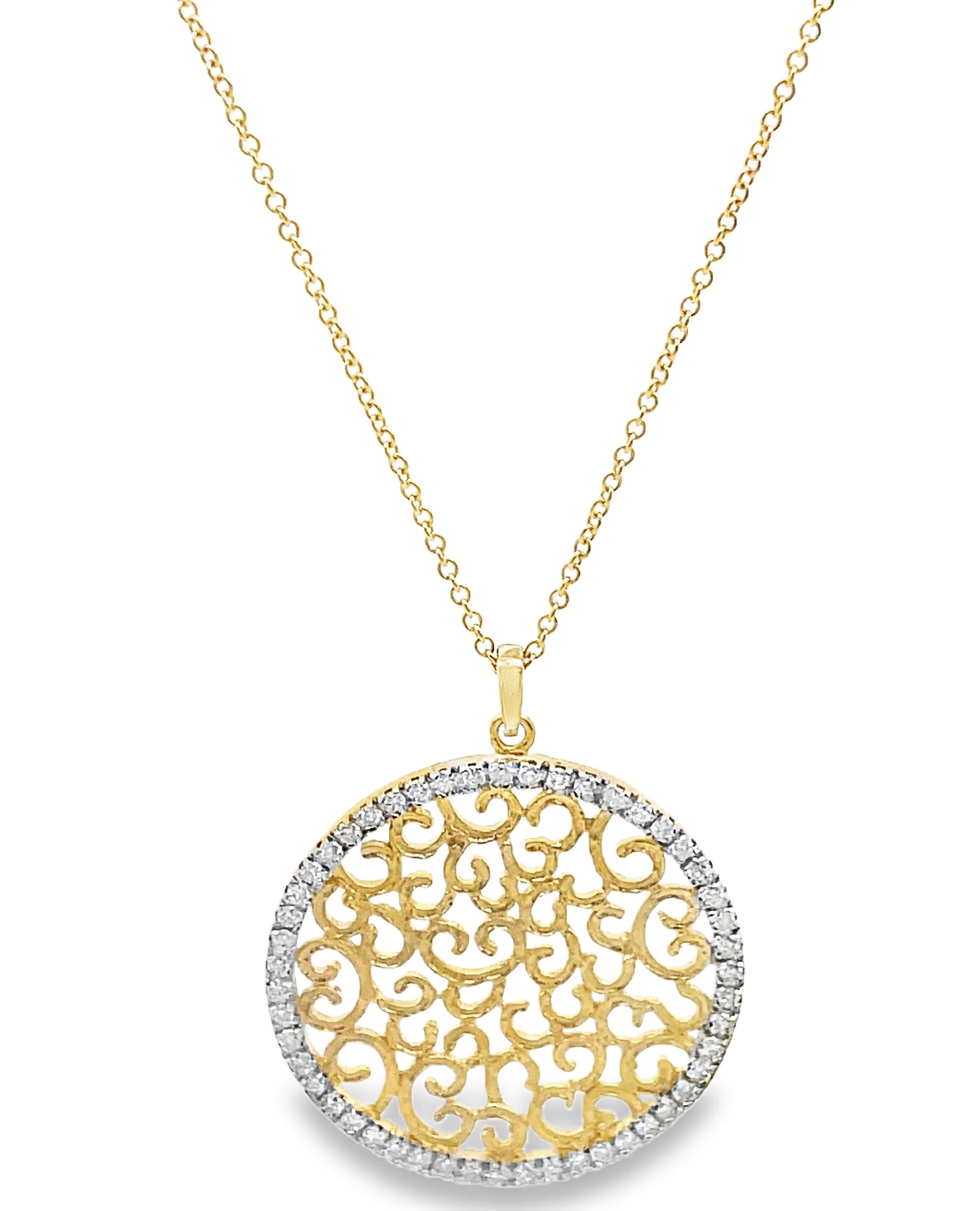 14K Yellow Gold Diamond Circle Pendant Necklace
