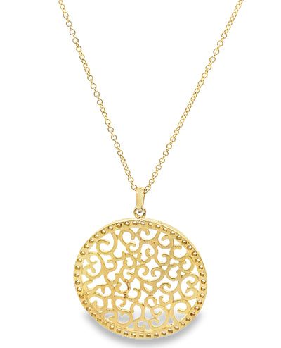 14K Yellow Gold Diamond Circle Pendant Necklace