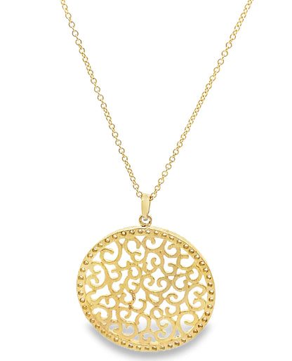 14K Yellow Gold Diamond Circle Pendant Necklace