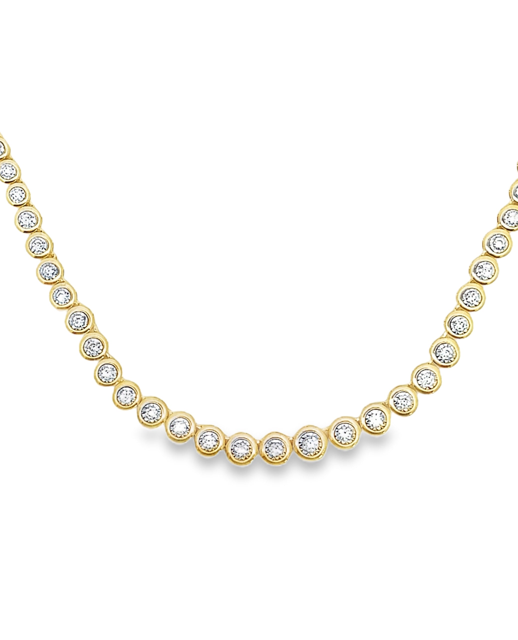 14K Yellow Gold Bezel Set Tennis Necklace 1.35 Carats