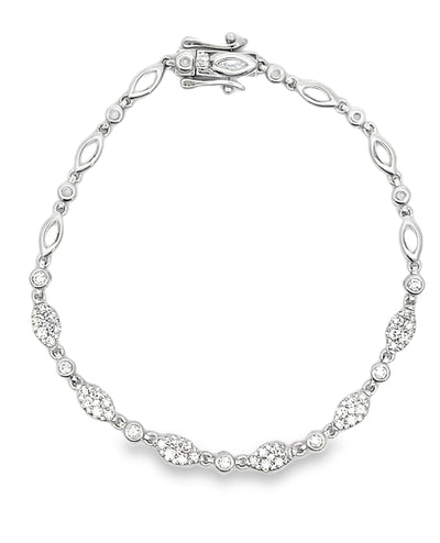 14K White Gold Diamond Bracelet with Round Diamonds and Tapered Links
