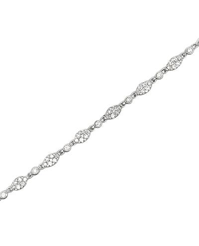 14K White Gold Diamond Bracelet with Round Diamonds and Tapered Links