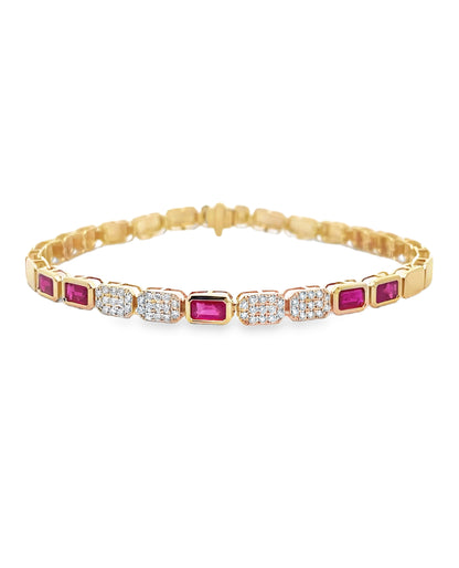 Ruby & Diamond Geometric Bracelet in 14K Yellow Gold