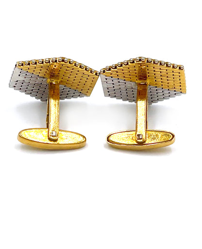 Pre-owned 14k Yellow and White Gold Six-Sided Cuff Links with Diamonds