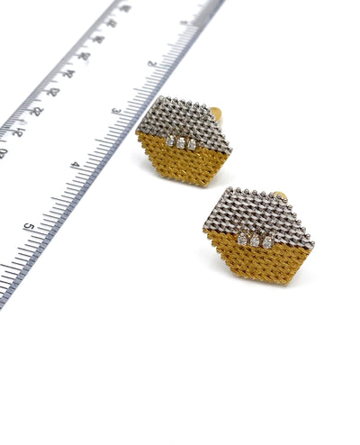 Pre-owned 14k Yellow and White Gold Six-Sided Cuff Links with Diamonds