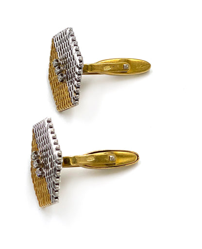 Pre-owned 14k Yellow and White Gold Six-Sided Cuff Links with Diamonds