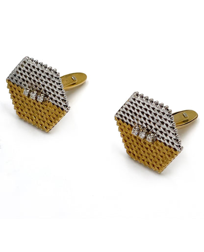 Pre-owned 14k Yellow and White Gold Six-Sided Cuff Links with Diamonds