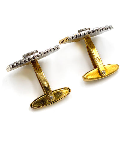 Pre-owned 14k Yellow and White Gold Six-Sided Cuff Links with Diamonds