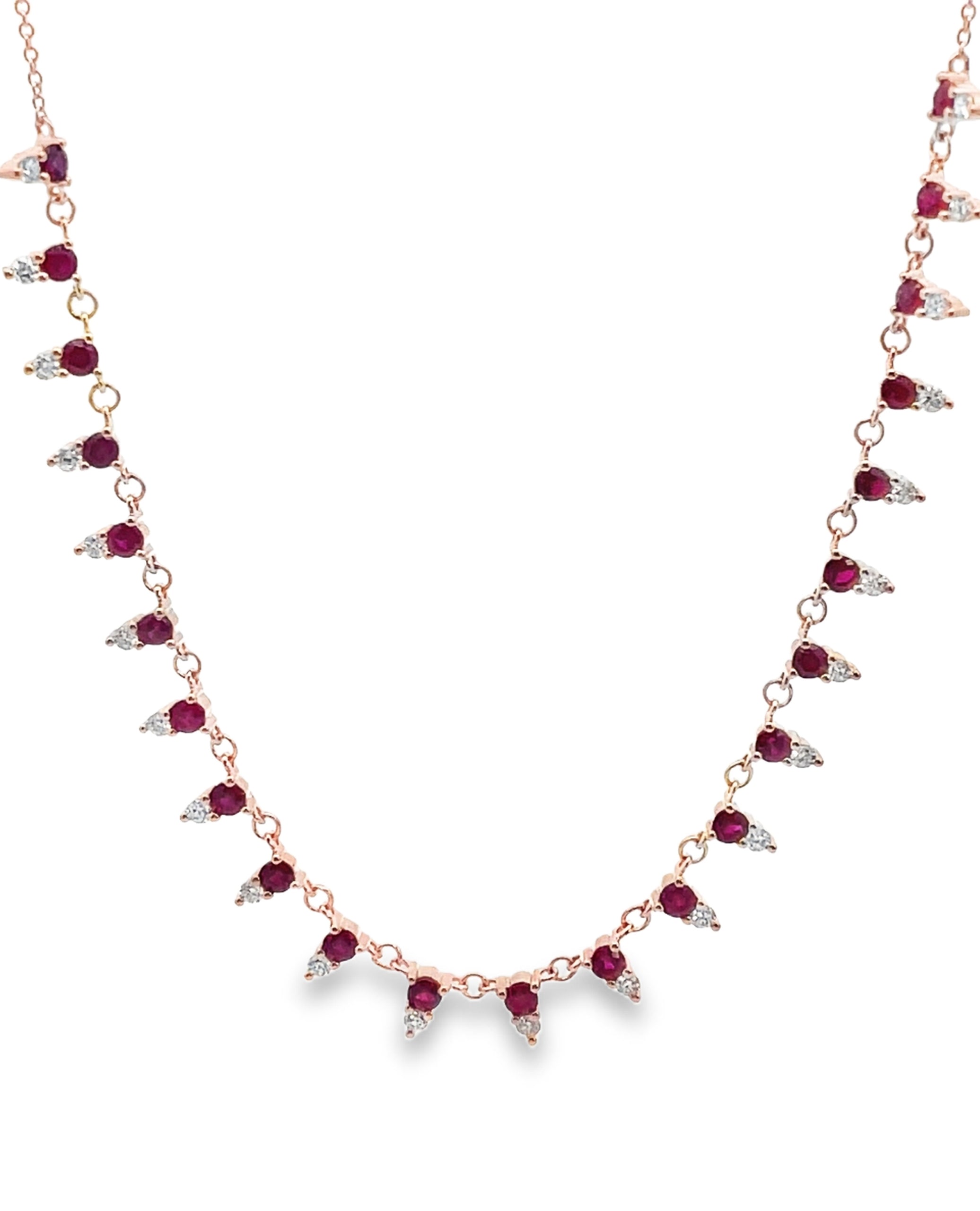 14K Rose Gold Ruby & Diamond Necklace