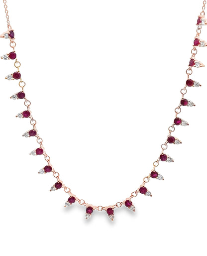 14K Rose Gold Ruby & Diamond Necklace