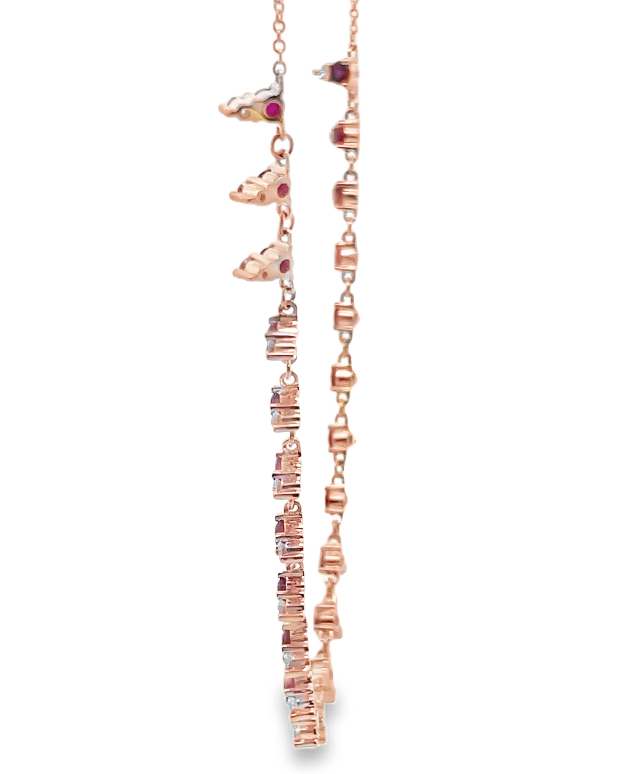 14K Rose Gold Ruby & Diamond Necklace