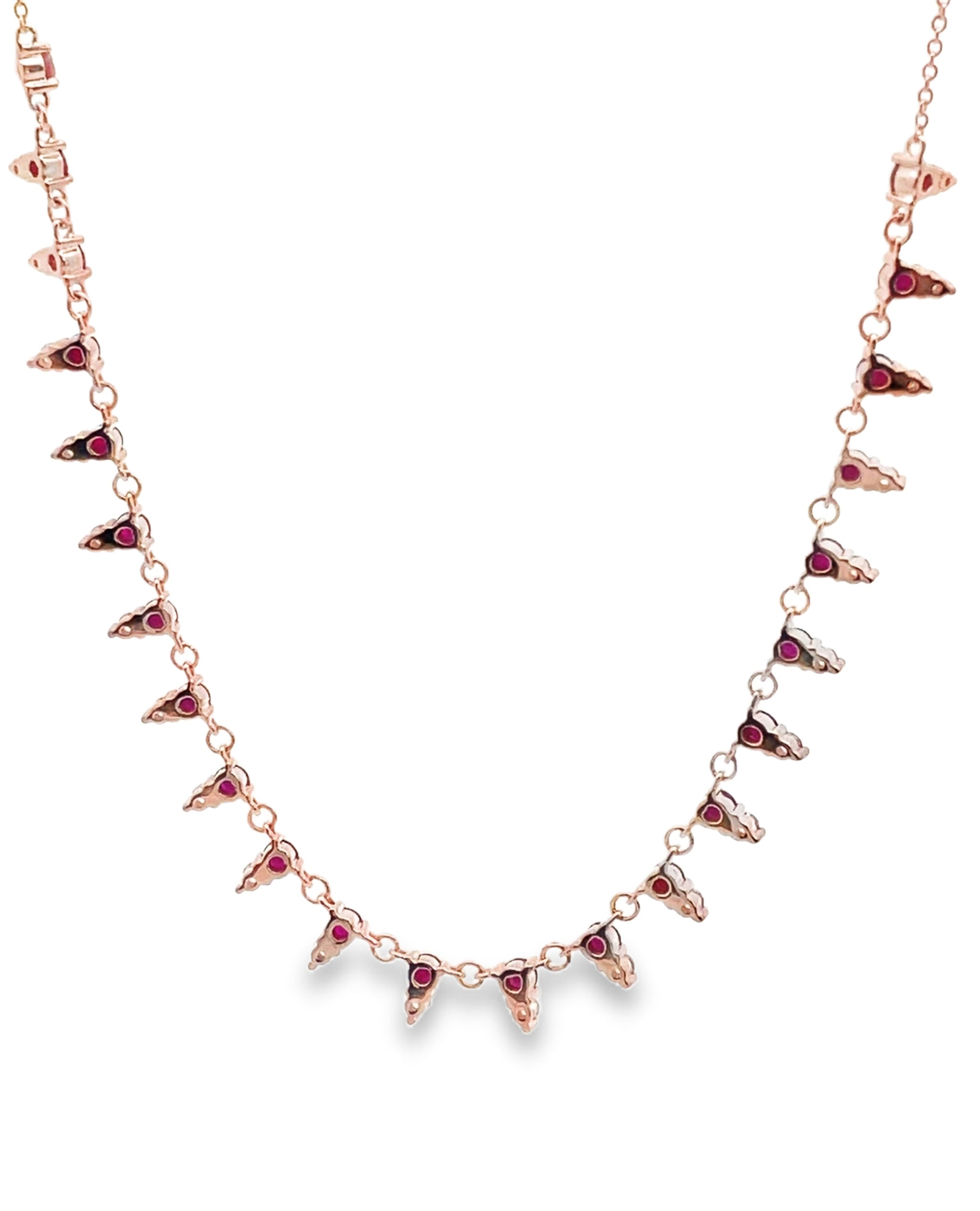 14K Rose Gold Ruby & Diamond Necklace