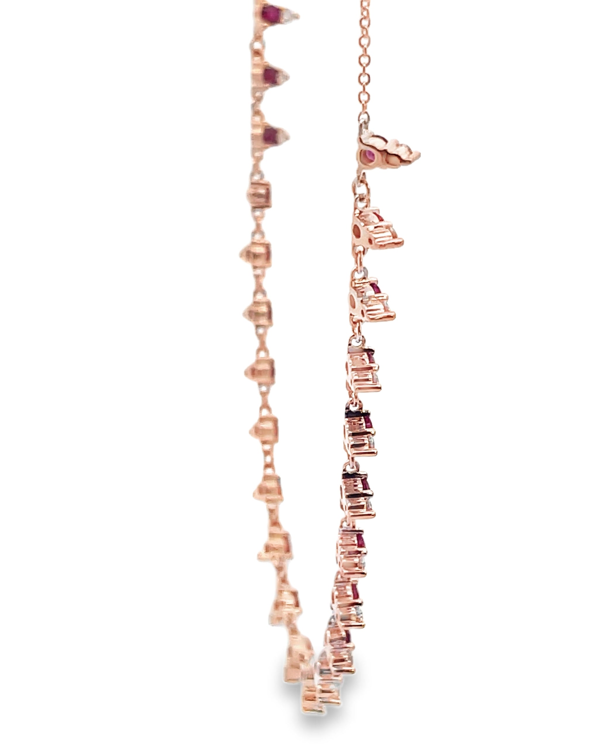 14K Rose Gold Ruby & Diamond Necklace