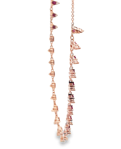 14K Rose Gold Ruby & Diamond Necklace